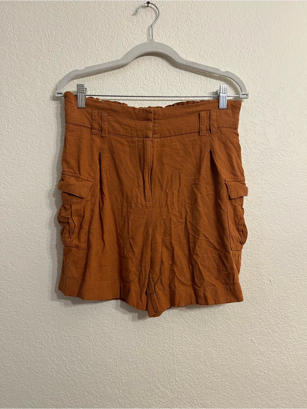 Linen outdoor Bermuda High-Waist Cargo Pocket Women’s Shorts - Rust